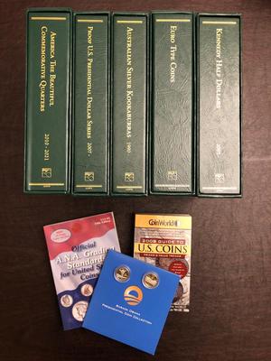 5 Littleton coin albums, coin books, and coins