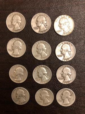 12 Silver Washington Quarters