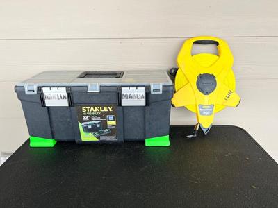 Miscellaneous Tools, 300 ft Measuring tape and STANLEY Toolbox,