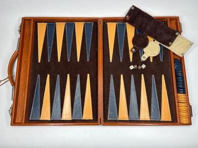 Vintage Made in Mexico Leather Horse Ranchero Style Motif Backgammon Briefcase Set with Keys