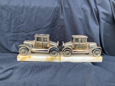 VINTAGE MODEL-T THEMED BOOK ENDS IN ONYX