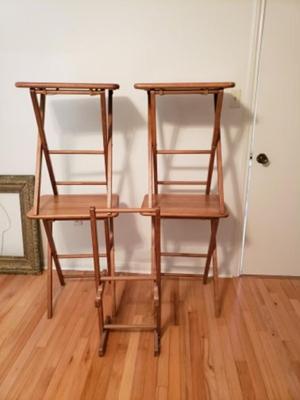 Set of 4 wooden TV trays with storage stand