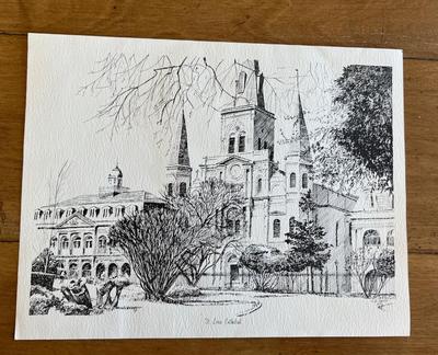 VINTAGE New Orleans H A Perez 1970 Vintage Lithography Sketch