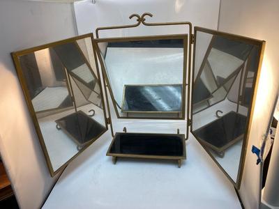 Vintage Hollywood Regency Glam Tri Fold Vanity Makeup Table Mirror Adjustable
