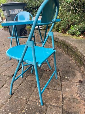 Childâ€™s vintage metal blue table and chairs