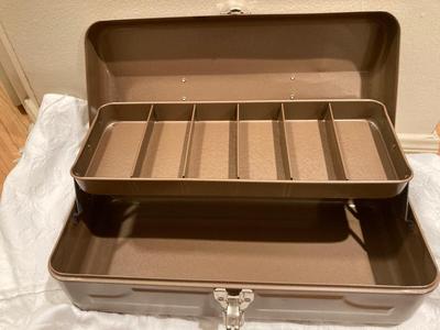 Tan metal toolbox