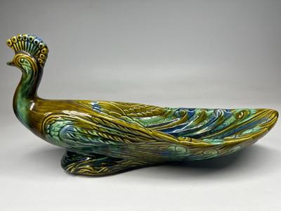 Vintage Ceramic Peacock FIgurine Mid-Century Art Deco Candy Trinket Dish