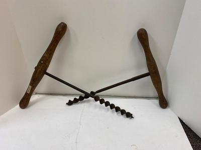 Pair of Antique Wood Handle Screw Tip Auger Drill Bits