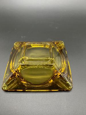 Vintage Amber Glass Lighter and Two Amber Ash Trays
