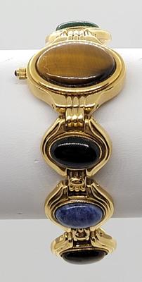 LOT66: Tiger's Eye, Carnelian, Malachite & More Gem Time Gem Stone Watch With Mother of Pearl Face