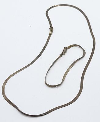 LOT70: Vintage Sterling Silver 925 Herringbone Chain & Bracelet