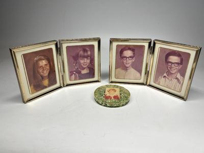 Pair of Vintage Double Frames with Vintage Class Photos & Memory Keepsake Paperweight