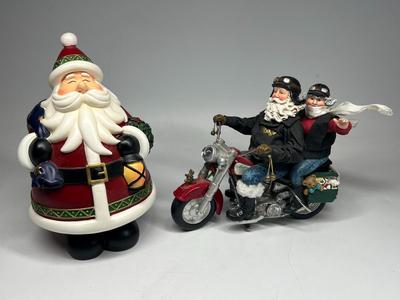 Chubby Jolly Cartoon Santa Claus & Motorcycle Riding Mr.and Mrs. Claus Holiday Christmas Decor Figurines