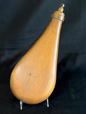 Rare 19th C Antique Hollow Wood Powder Flask