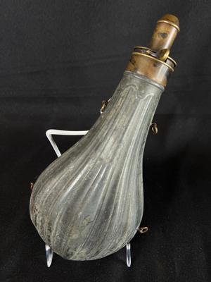 19th C Zinc Gourd Shaped Powder Flask