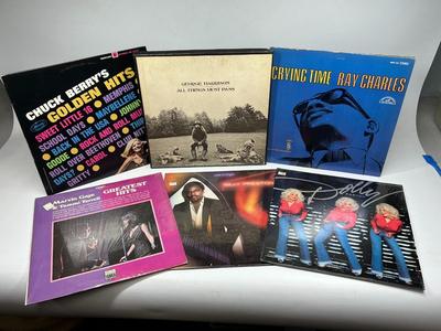 Vintage Lot of Records George Harrison, Ray Charles, Chuck Berry, Dolly Parton, Marvin Gaye & More