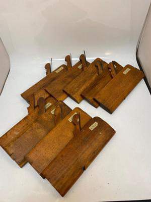 Lot of 9 Antique Wood Curved Concave Bead Planes Different Sizes