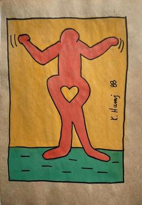 Keith Haring Original Artwork Gallery Stamp on back Not a Print
