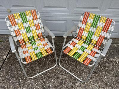 (2) Vintage Retro Aluminum Beach/Lawn Chairs