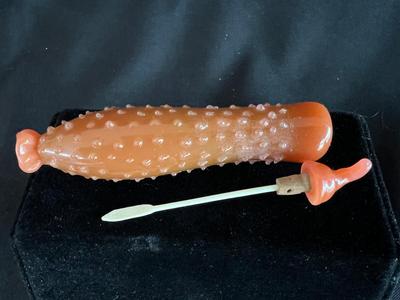 Chocolate Glass Pickle Shape Snuff Bottle Spoon intact