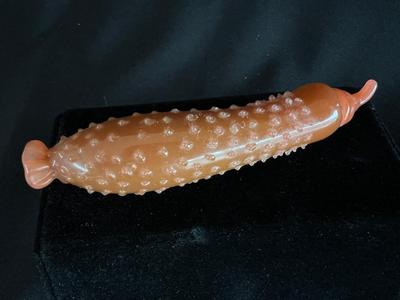 Chocolate Glass Pickle Shape Snuff Bottle Spoon intact