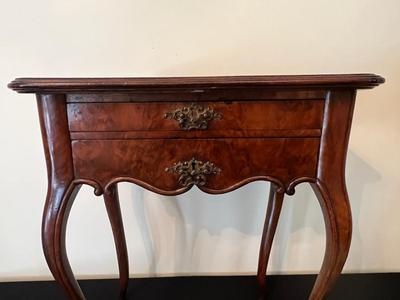 Antique Queen Anne Style Sewing Table w Unusual Accessory Drawer