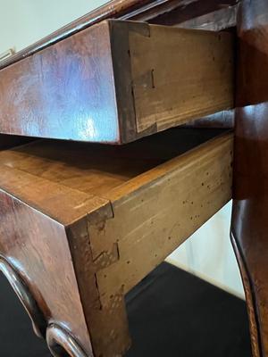 Antique Queen Anne Style Sewing Table w Unusual Accessory Drawer