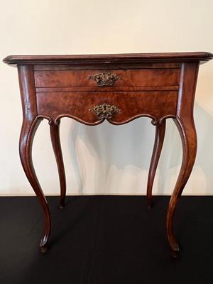 Antique Queen Anne Style Sewing Table w Unusual Accessory Drawer
