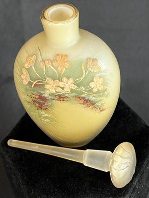 Antique Lovely Floral Hand Painted Glass Perfume Scent Bottle