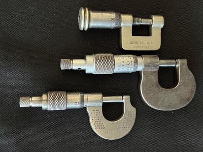 3 Vintage Micrometers Starrett Theisen Marshall
