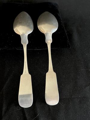 2 Early J C Hanna Antique Coin Silver Spoons