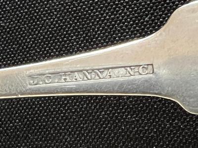 2 Early J C Hanna Antique Coin Silver Spoons