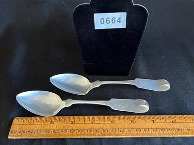 2 Early J C Hanna Antique Coin Silver Spoons