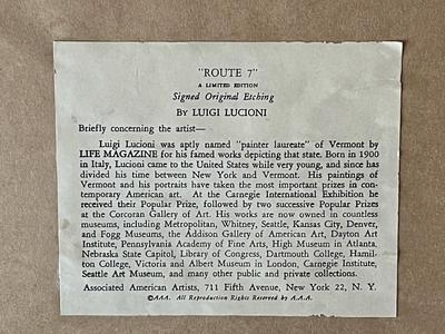 Luigi Lucioni Original Prairie Printmaker "Route 7" Etching