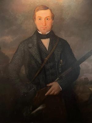 Monumental Folk Art Portrait of a Gentleman Hunter and his dog