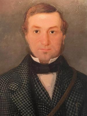 Monumental Folk Art Portrait of a Gentleman Hunter and his dog
