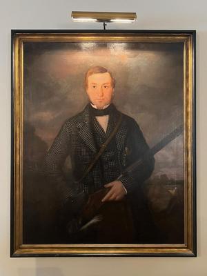 Monumental Folk Art Portrait of a Gentleman Hunter and his dog