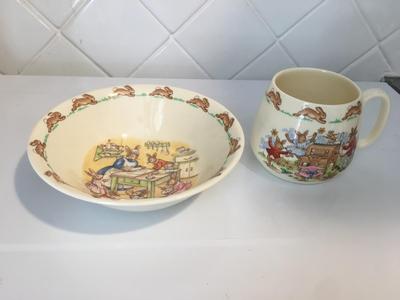 Vintage Royal Doulton Bunnykins bowl and cup set