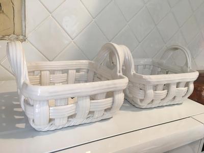 Pair of ceramic woven baskets