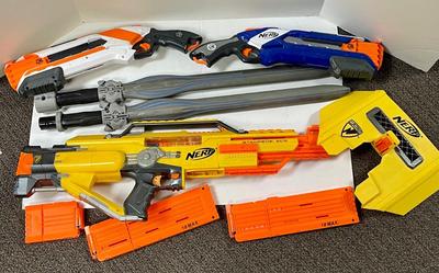 Nerf Gun and Swords Mixed Toy Lot