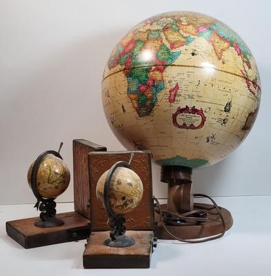LOT104: Vintage World Globe Lamp & Bookends | EstateSales.org