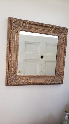 Antique 26" square Mirror Ornate wood frame