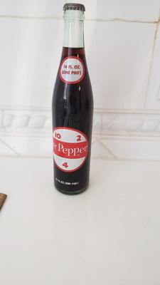 Vintage Dr. Pepper in  a glass bottle 10 2 & 4