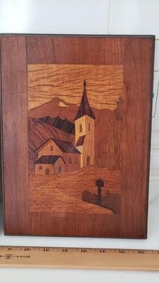 Vintage inlaid wood art