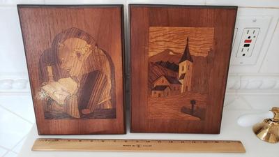 Vintage inlaid wood art