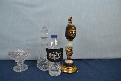LOT 227. GLASSWARE AND VINTAGE PEPPER GRINDER MUSIC BOX