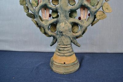 LOT 374. MEXICAN FOLK ART CLAY ADAM AND EVE CLAY STATUE/CANDLE HOLDER