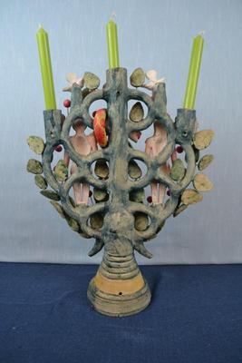 LOT 374. MEXICAN FOLK ART CLAY ADAM AND EVE CLAY STATUE/CANDLE HOLDER