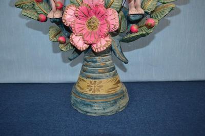 LOT 374. MEXICAN FOLK ART CLAY ADAM AND EVE CLAY STATUE/CANDLE HOLDER