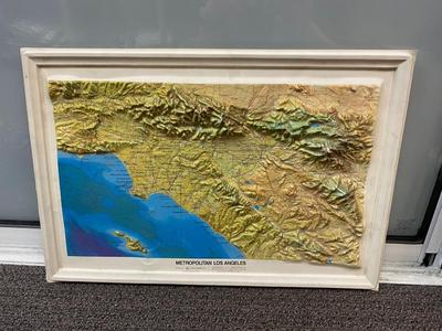 Vintage Retro Unframed 3D Blow Mold Plastic Map Metropolitan Los Angeles Southern California